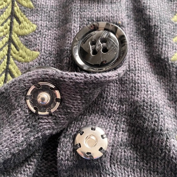 Timberlea Cardigan Sweater Large Sheep Trees Grey Snap Button Cottagecore Raime - Picture 4 of 8